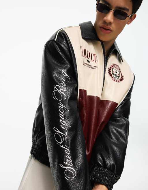 Bershka - Veste imitation cuir à imprimé graphique - Noir, 3 de 4