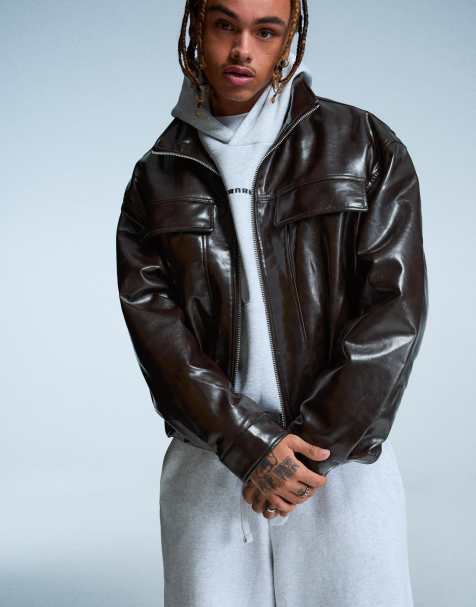 Bershka - Veste imitation cuir - Marron - view 1