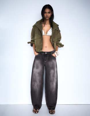 Bershka - Veste imitation daim - Kaki-Vert