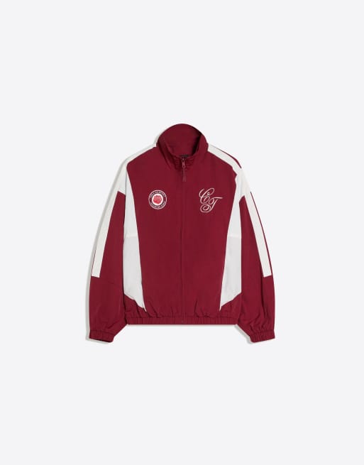 Bershka - Veste légère avec broderies - Bordeaux, 4 de 4