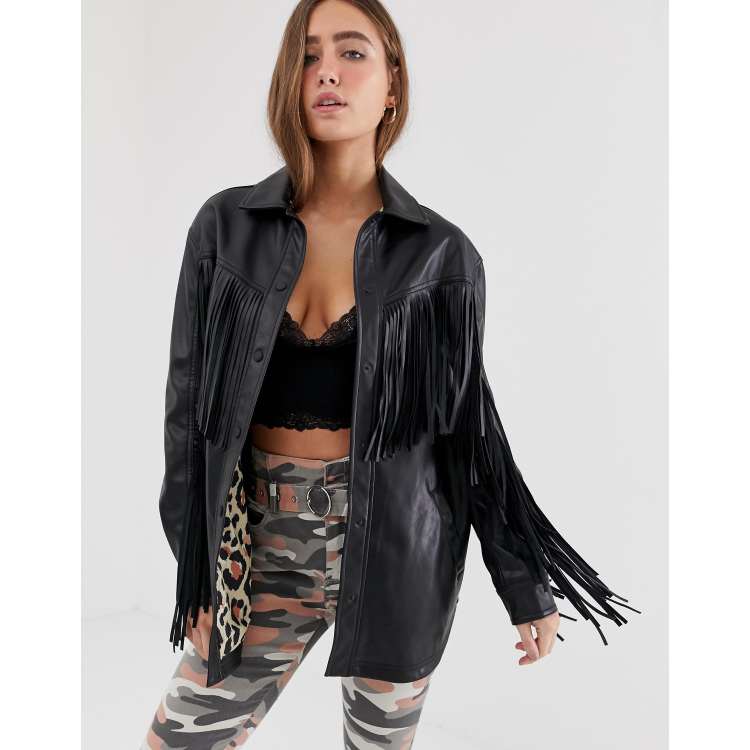 Veste en jean a frange online bershka