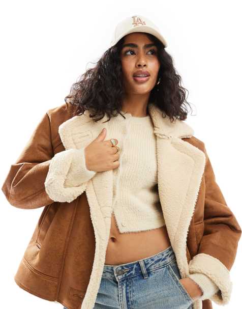 Bershka - Veste oversize avec doublure contrastante en imitation peau de mouton - Marron - view 1