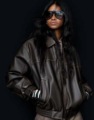 Bershka - Veste oversize en imitation cuir - Marron | ASOS