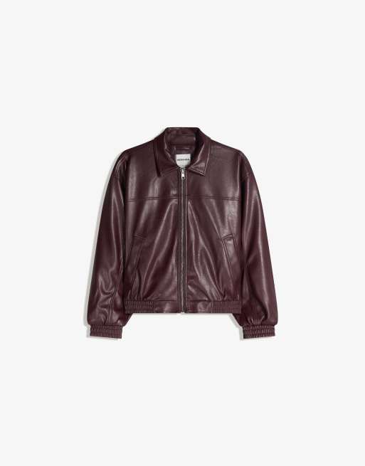 Bershka - Veste oversize imitation cuir - Bordeaux, 4 de 4