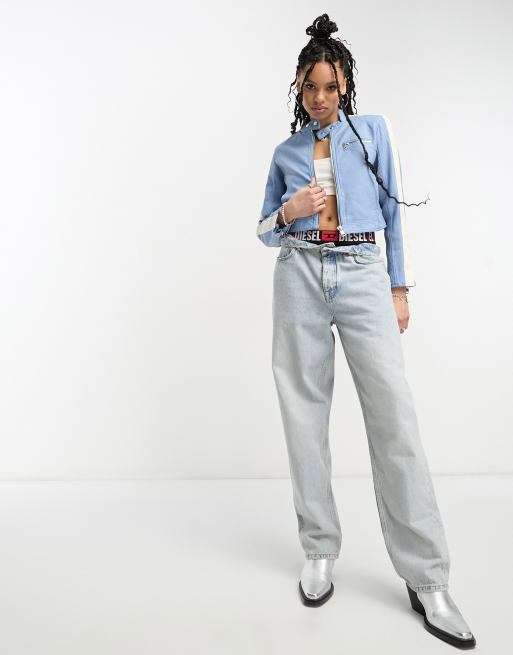 Bershka - Veste style course en imitation cuir - Bleu et blanc, 3 de 4
