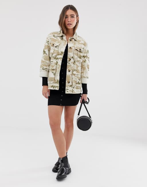 Bershka Veste style militaire motif camouflage naturel Beige