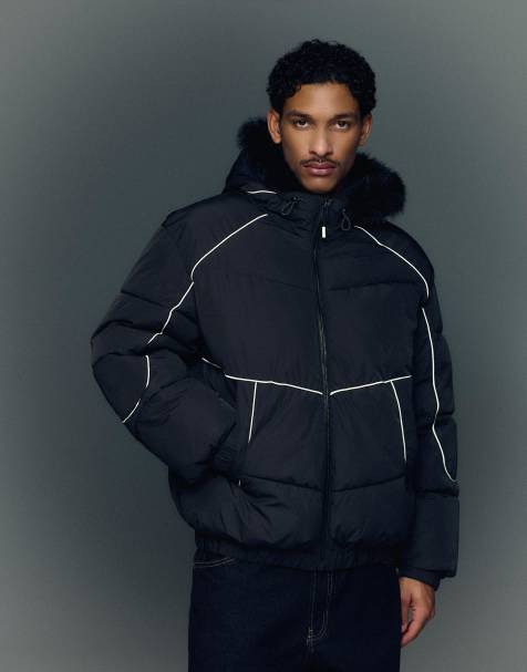 Bershka - Veste technique avec capuche en fausse fourrure - Noir - view 1