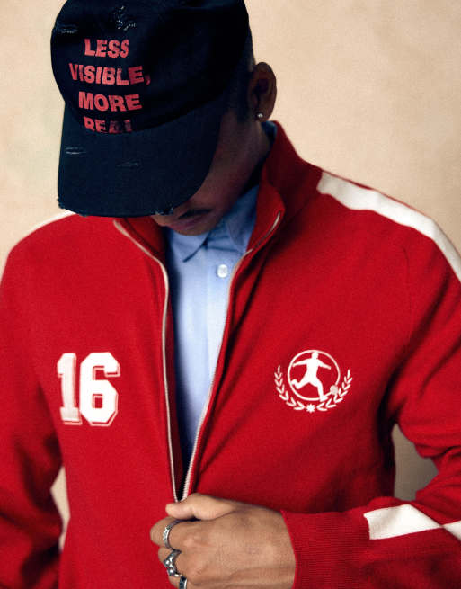 Bershka veste zippée brodée rouge, 3 de 6
