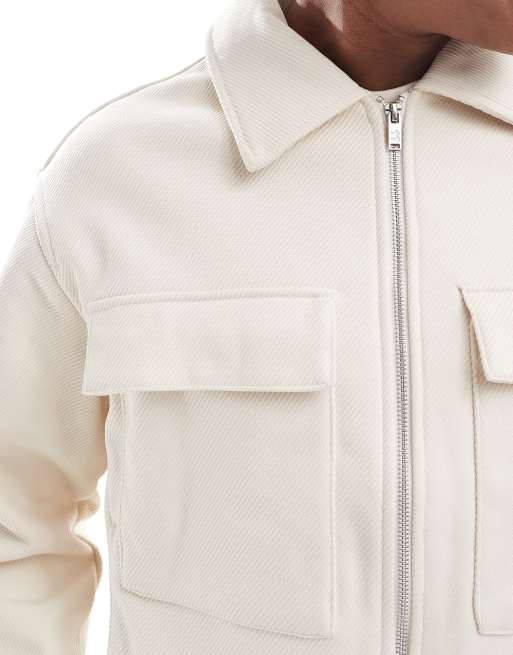 Bershka - Veste zippée coupe carrée - Écru , 2 de 4