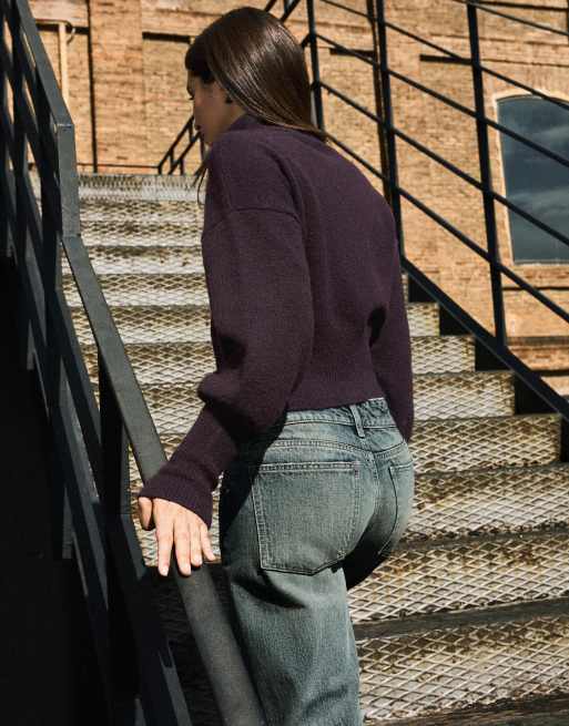 Bershka veste zippée en maille à col montant bordeaux, 3 de 5