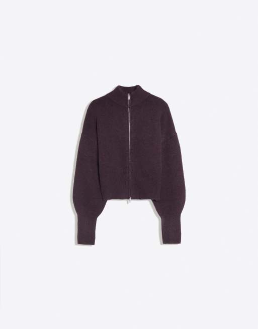 Bershka veste zippée en maille à col montant bordeaux, 5 de 5