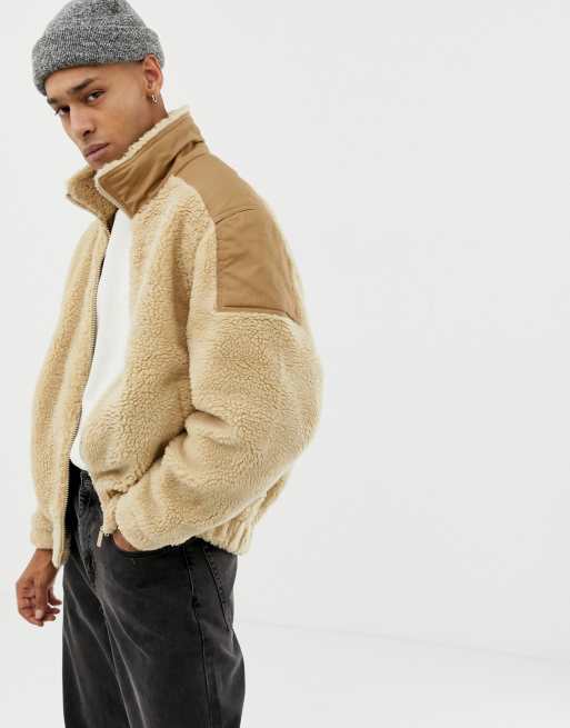 Bershka Veste zipp e imitation peau de mouton Beige