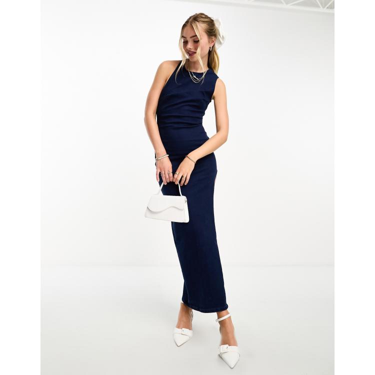 Bershka Vestito a fascia accollato in denim blu scuro ClassicfuncenterShops