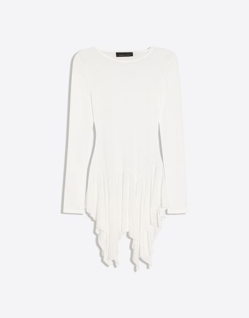 Bershka vestito a maniche lunghe con volant bianco, 5 di 5