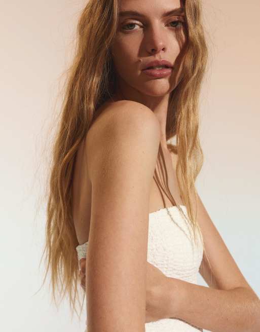 Bershka - Vestito corto a fascia bianco rustico, 2 di 4