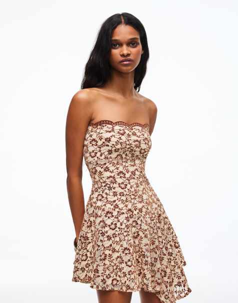 Bershka - Vestito corto a fascia marrone - view 1