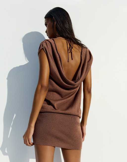 Bershka - Vestito corto asimmetrico marrone, 2 di 4