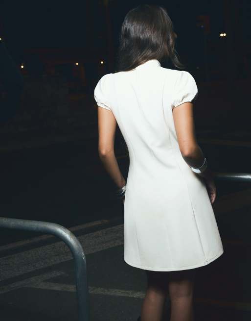 Bershka vestito corto con scollo con spacco bianco, 3 di 5