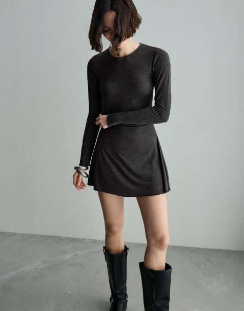 Bershka - Vestito corto grigio e nero con dettagli arricciati - view 1