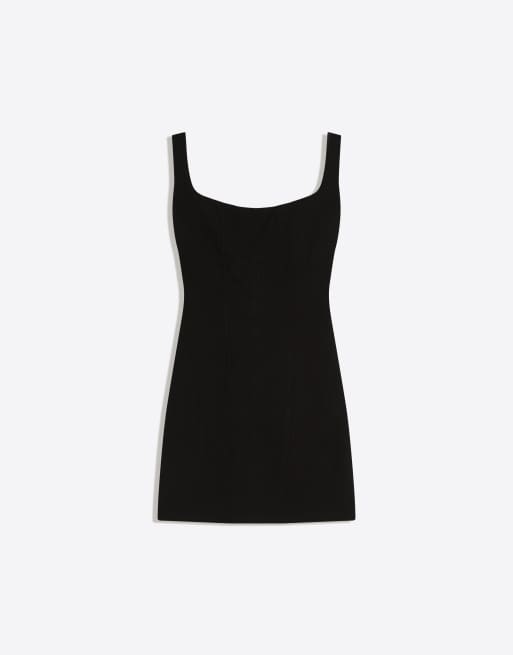 Bershka - Vestito corto in bengalina nero con spalline sottili, 3 di 4
