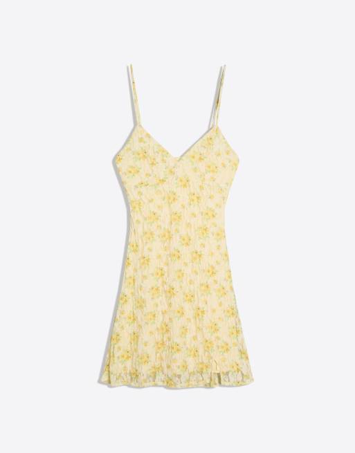Bershka - Vestito corto in pizzo a fiori giallo, 3 di 4