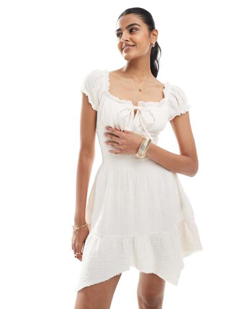 Bershka - Vestito corto milkmaid arricciato rosa pallido - view 1