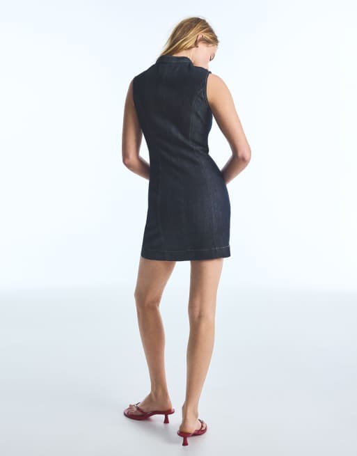Bershka vestito di jeans mini blu con chiusure, 3 di 5