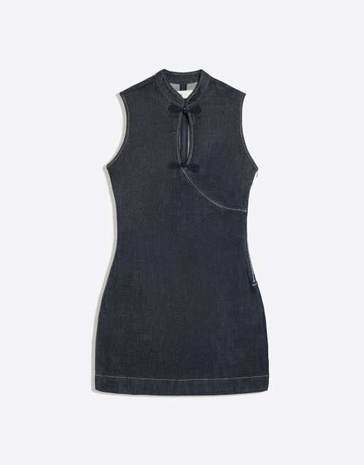 Bershka vestito di jeans mini blu con chiusure, 5 di 5