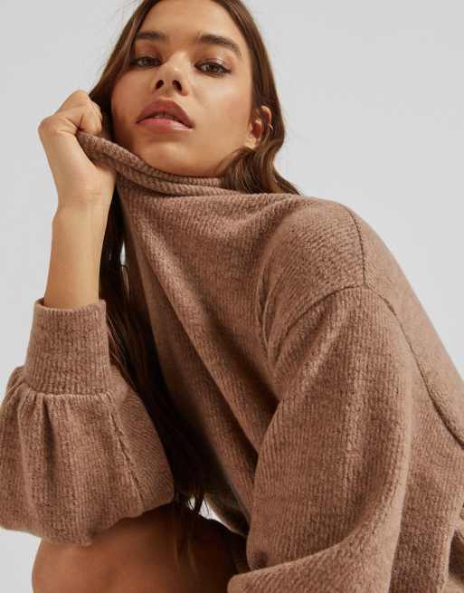 Bershka - Vestito in maglia marrone accollato , 2 di 4