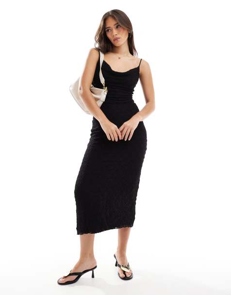 Bershka - Vestito lungo nero con strato sovrapposto in pizzo e scollo ad anello - view 1