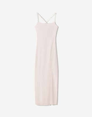 Bershka - Vestito midi bianco stropicciato con spalline sottili - view 1