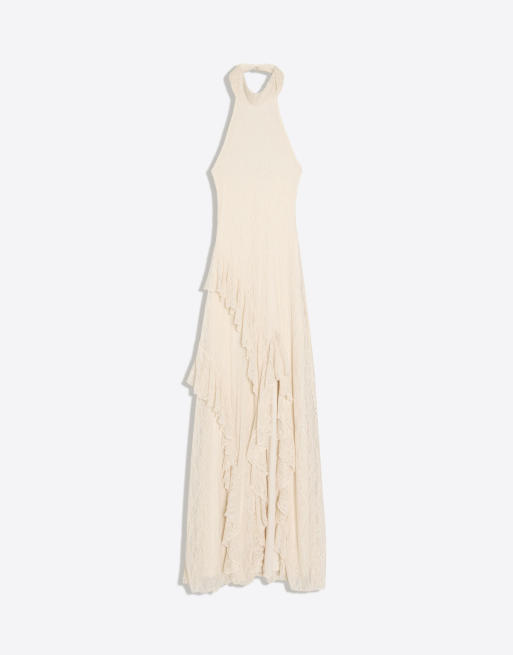 Bershka vestito midi con allacciatura al collo in ecru, 5 di 5