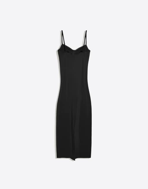 Bershka vestito midi con spalline e scollo a cuore nero, 6 di 6
