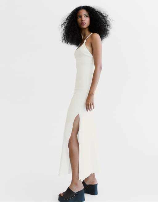 Bershka - Vestito midi con spalline sottili écru rustico, 2 di 4