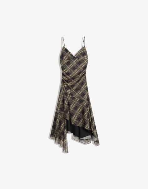 Bershka - Vestito midi con spalline sottili in tulle nero a quadri - view 1