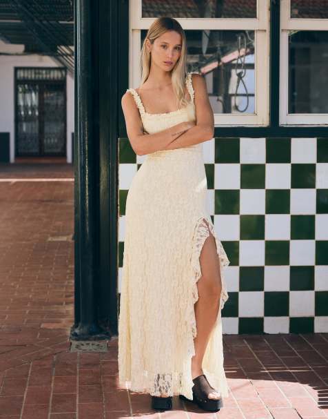 Bershka - Vestito midi écru in pizzo - view 1