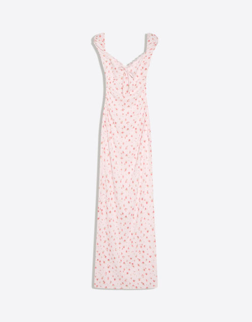 Bershka - Vestito midi in pizzo rosa stropicciato, 5 di 5