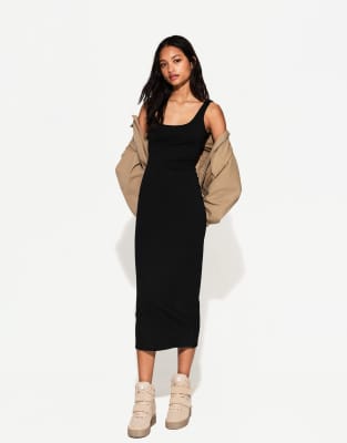 Bershka - Vestito midi nero a fascette - view 1