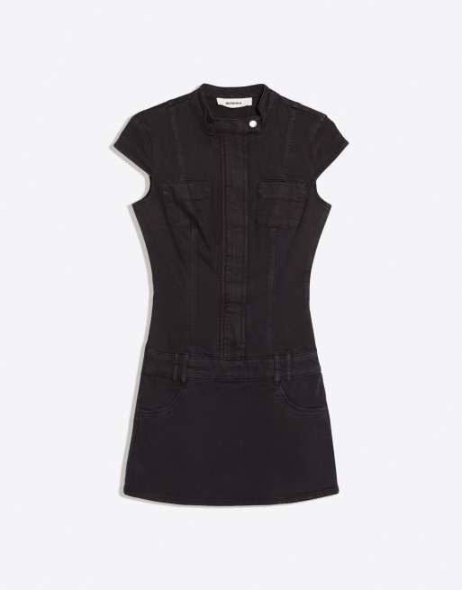 Bershka vestito mini in twill grigio scuro, 5 di 5