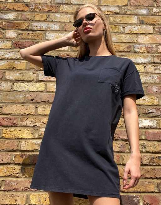 Bershka Vestito T shirt oversize nero lavaggio acido