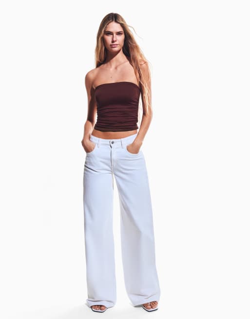 Bershka – Vinröd bandeau-topp i spets, 2 av 5