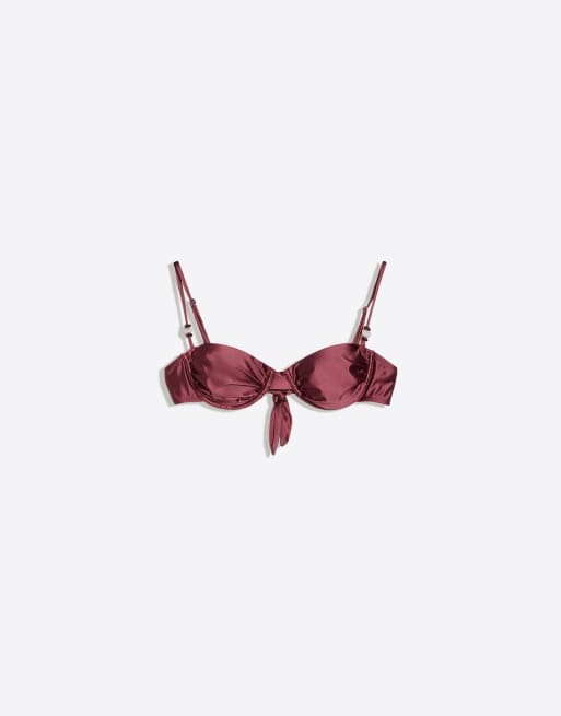 Bershka – Vinröd bikiniöverdel i satin med bygel, 4 av 4