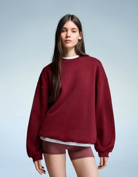 Bershka – Vinröd sweatshirt i oversize med fickor - view 1
