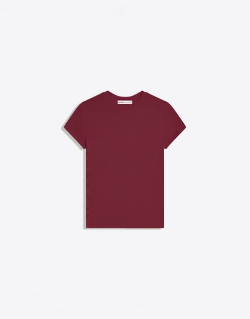 Bershka – Vinröd t-shirt med rund halsringning och korta ärmar, 6 av 6
