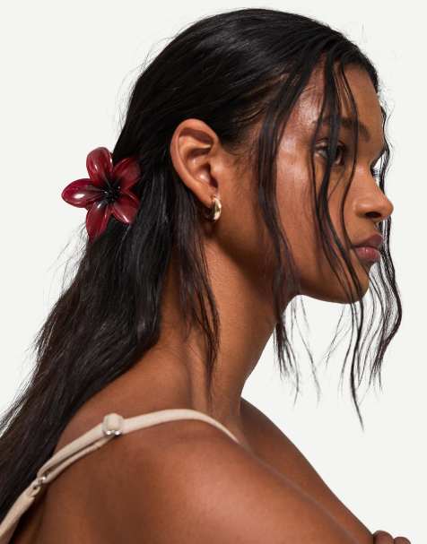 Bershka – Vinröda, blomformade hårklämmor, 2-pack - view 1