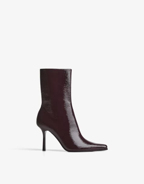 Bershka – Vinröda, präglade ankelboots med hög klack - view 1