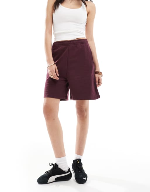 Bershka – Vinröda sweatshorts i lång modell, 2 av 4