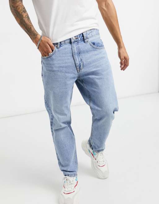 Bershka - Vintage fit jeans met rechte pijpen in blauw met wassing