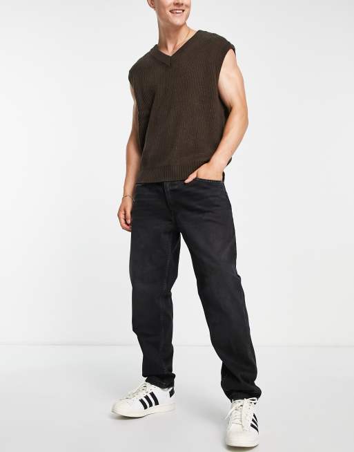 Bershka – Vintage-Jeans mit geradem Schnitt in Schwarz