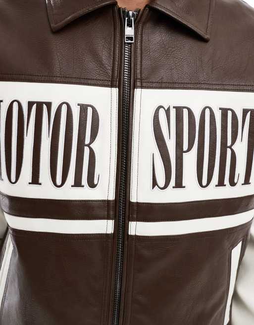 Bershka vintage varsity bomber in brown, 2 of 4